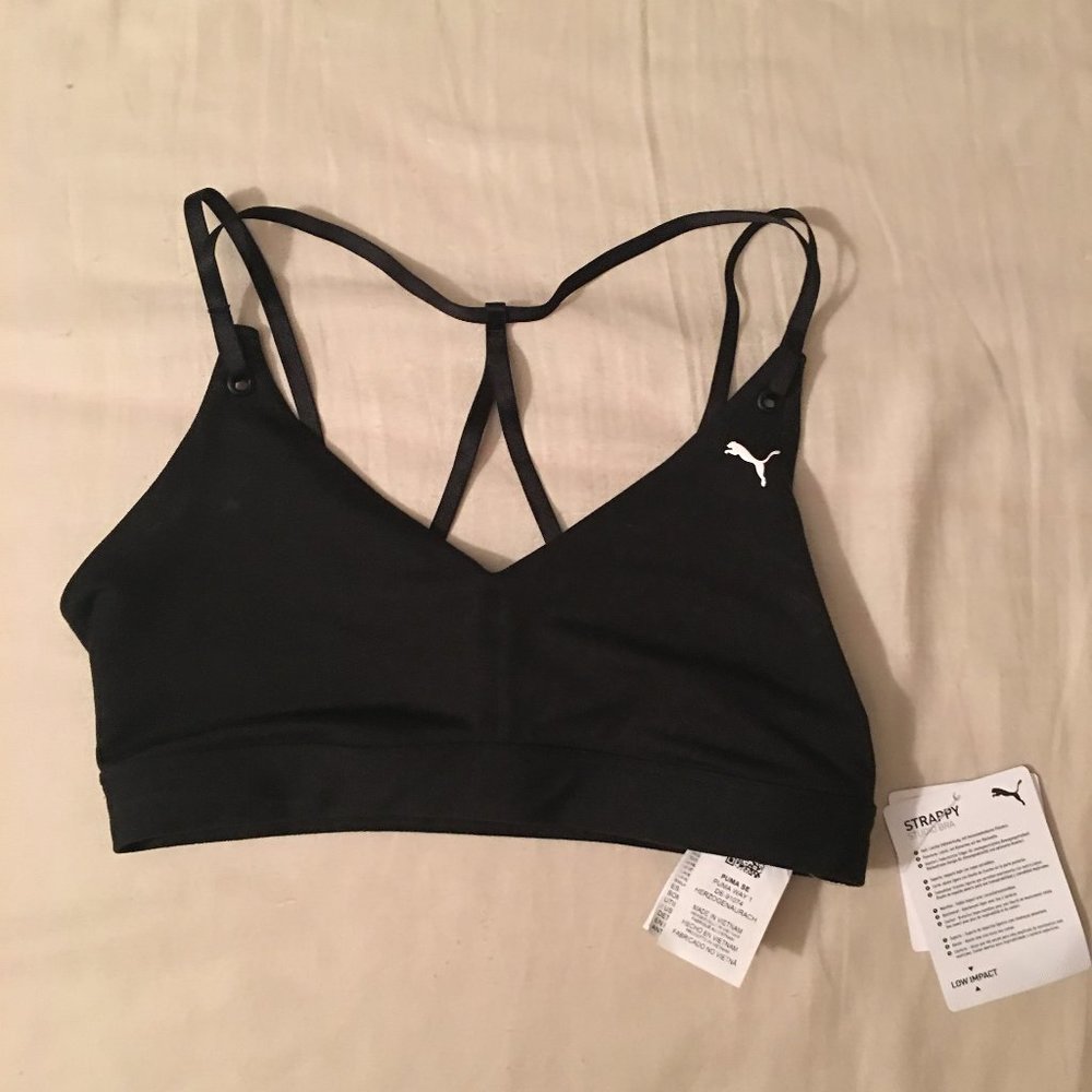 Puma Sports Bra, Black, Strappy, Size M